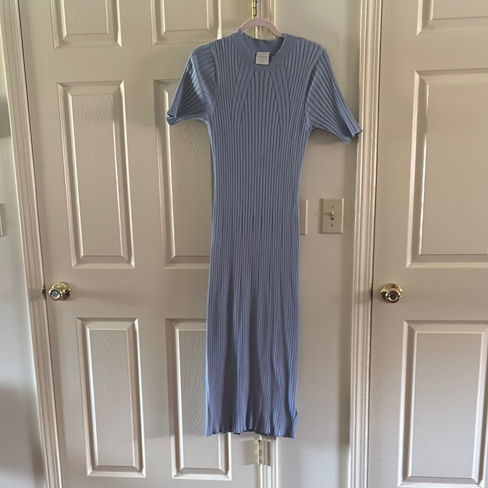 Blue Ribbed Knit Dress